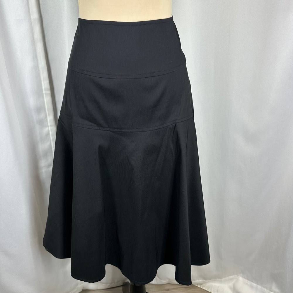 KM Collections by Milla Bell Size 6 Black High Waist Flared Midi Skirt USA